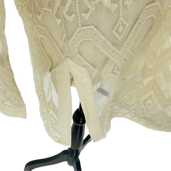 NWT Sigrid Olsen Signature Beige Sheer Tunic Long Sleeve Boho Resort Blouse, L - Picture 14 of 14